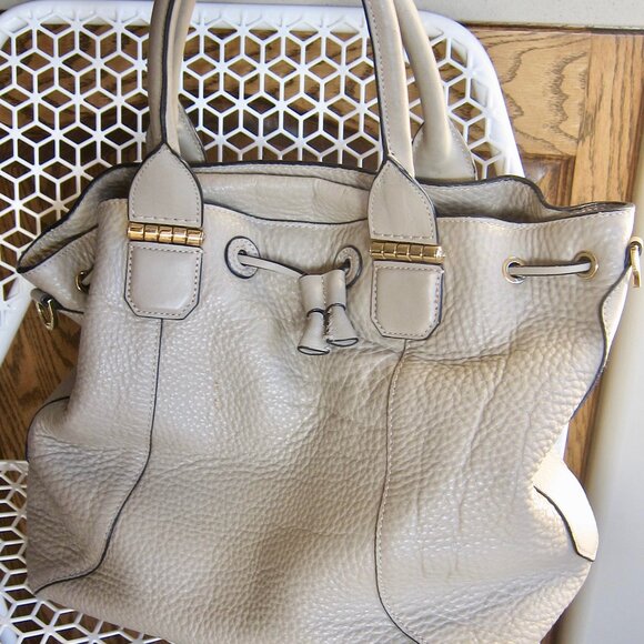 Mackage Handbags - MACKAGE BEIGE STONE PEBBLED SOFT LEATHER SATCHEL BAG